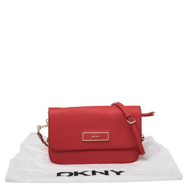 Pre Owned DKNY Red Leather Small Bryant Park Crossbody Bag