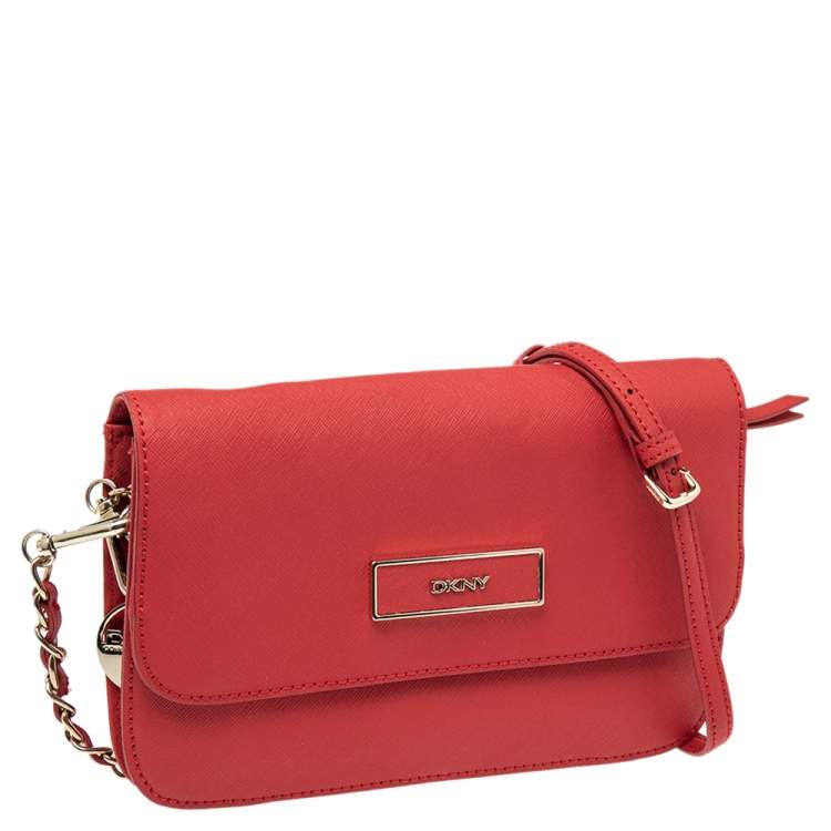 Pre Owned DKNY Red Leather Small Bryant Park Crossbody Bag