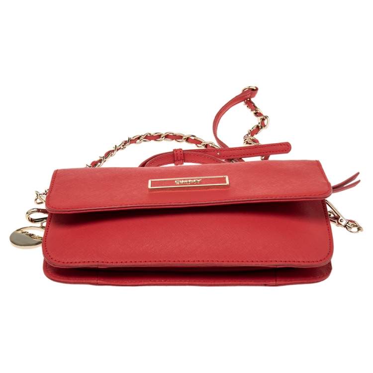 Pre Owned DKNY Red Leather Small Bryant Park Crossbody Bag