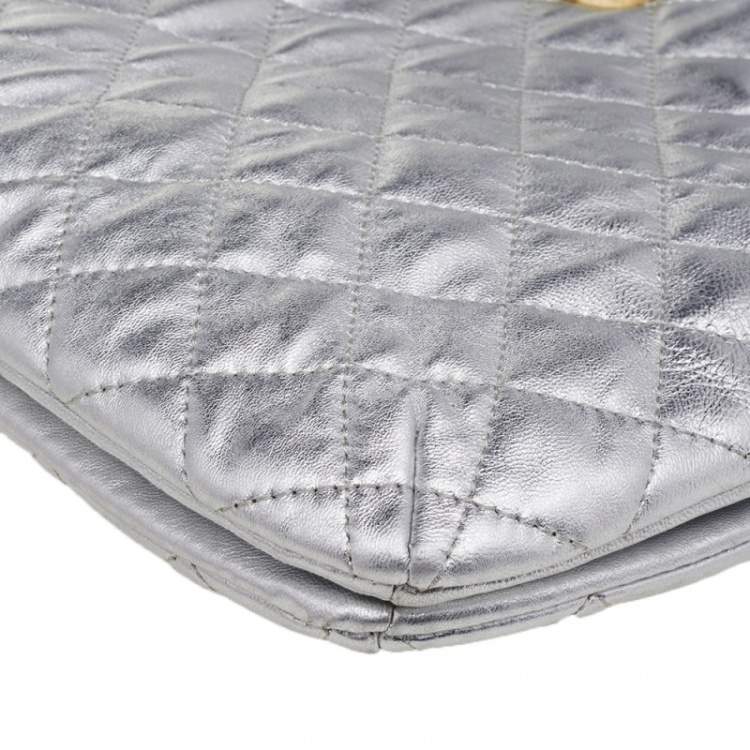 Pre Owned DKNY Silver Quilted Leather Shoulder Bag