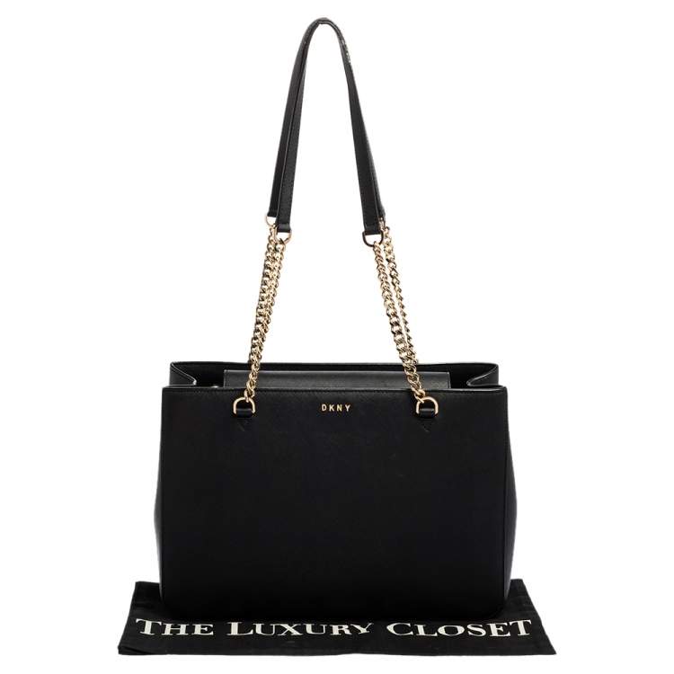 Pre Owned DKNY Black Leather Bryant Park Chain Tote