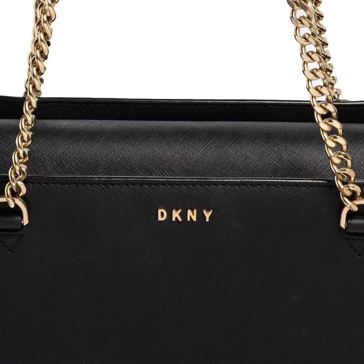 Pre Owned DKNY Black Leather Bryant Park Chain Tote