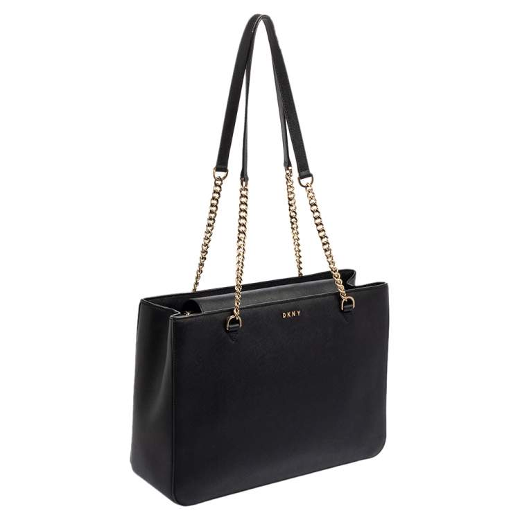 Pre Owned DKNY Black Leather Bryant Park Chain Tote