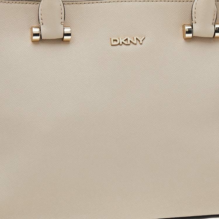 Pre Owned DKNY Off White Saffiano Leather Double Zip Tote