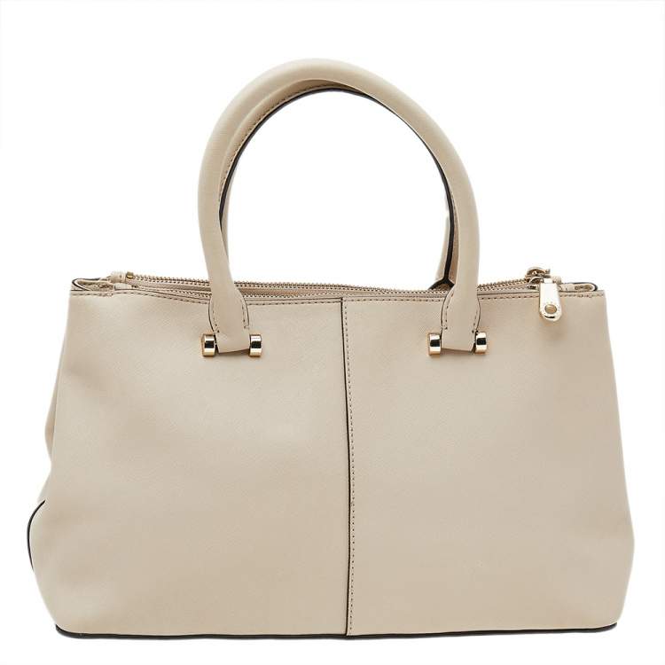 Pre Owned DKNY Off White Saffiano Leather Double Zip Tote