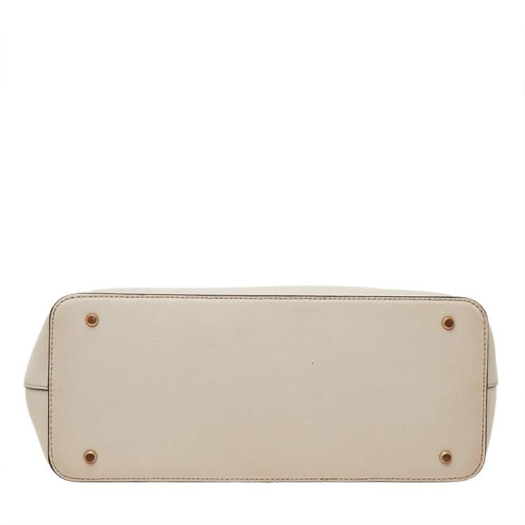 Pre Owned DKNY Off White Saffiano Leather Double Zip Tote