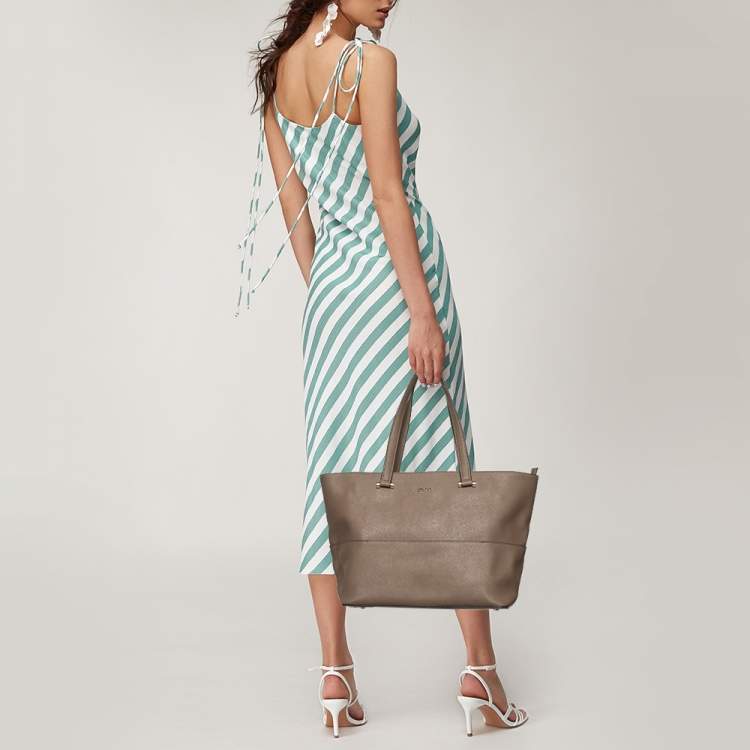 Pre Owned DKNY Grey Saffiano Leather Shopper Tote