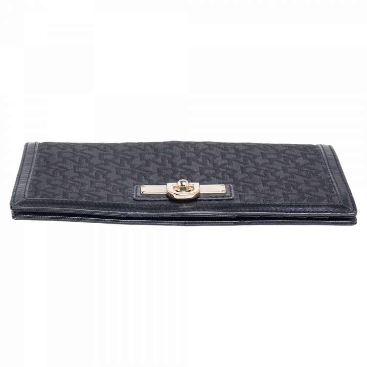 Pre Owned Dkny Black Signature Canvas and Leather Long Wallet