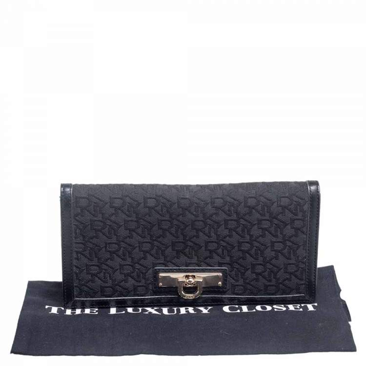 Pre Owned Dkny Black Signature Canvas and Leather Long Wallet