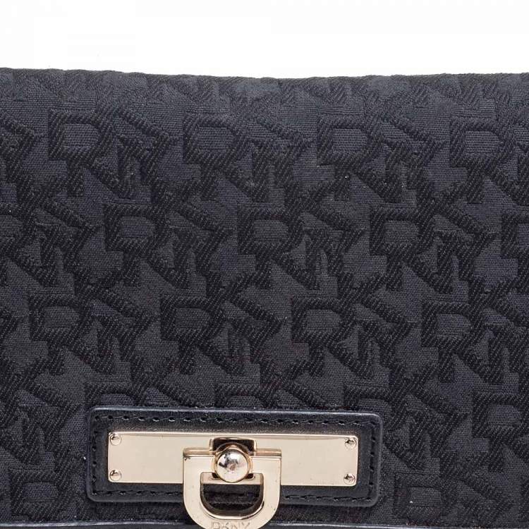 Pre Owned Dkny Black Signature Canvas and Leather Long Wallet