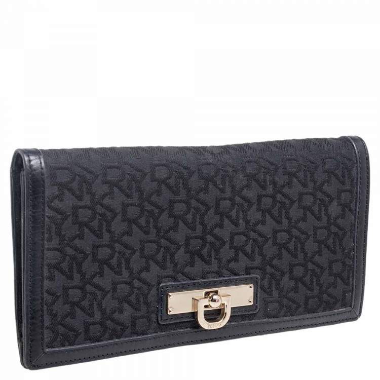 Pre Owned Dkny Black Signature Canvas and Leather Long Wallet