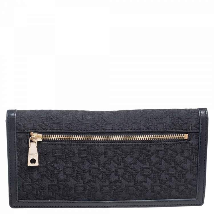 Pre Owned Dkny Black Signature Canvas and Leather Long Wallet