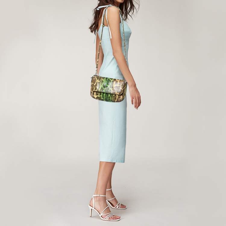 Pre Owned DKNY Multicolor Snakeskin Embossed Leather Shoulder Bag