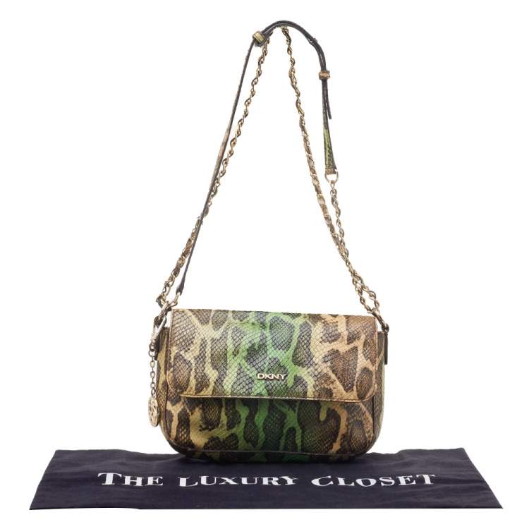 Pre Owned DKNY Multicolor Snakeskin Embossed Leather Shoulder Bag