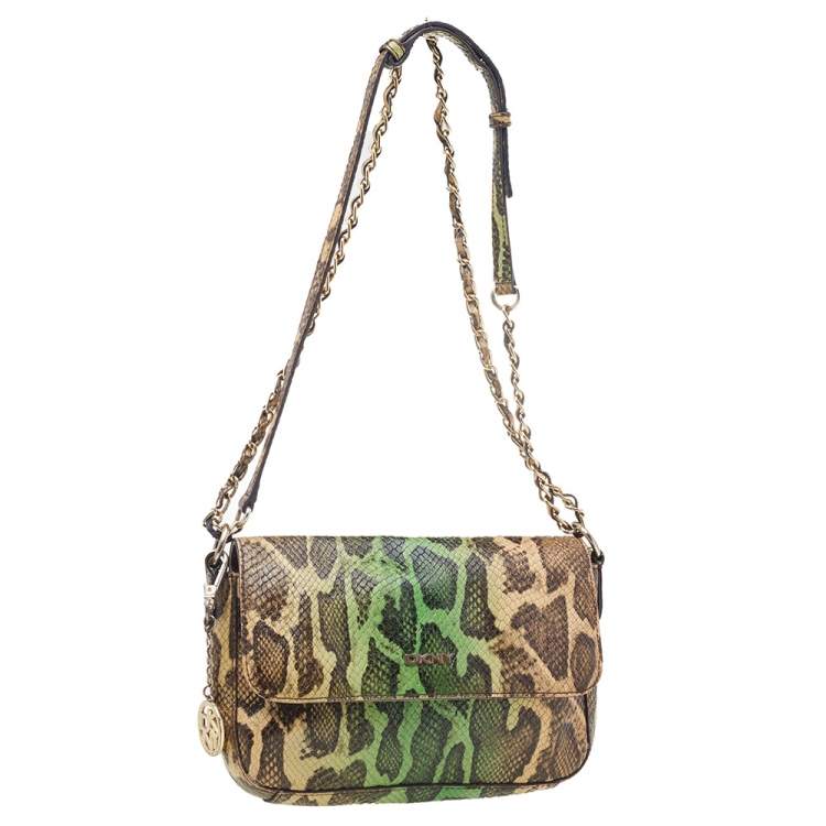Pre Owned DKNY Multicolor Snakeskin Embossed Leather Shoulder Bag