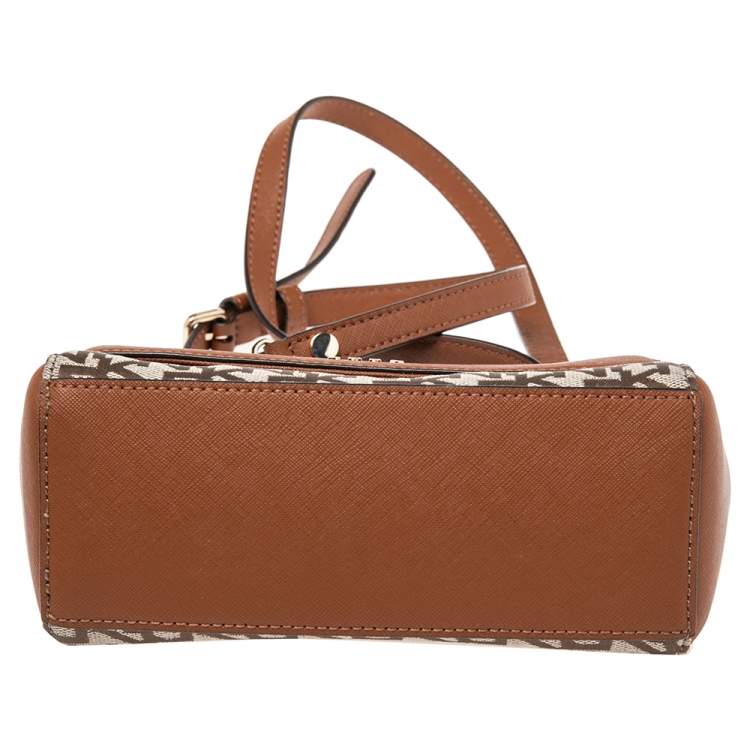 Pre Owned DKNY Brown/Beige Signature Canvas and Leather Noho Flap Shoulder Bag