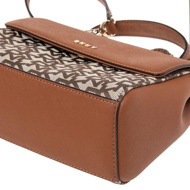 Pre Owned DKNY Brown/Beige Signature Canvas and Leather Noho Flap Shoulder Bag
