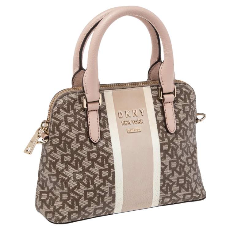 Pre Owned DKNY Beige/Brown Monogram Coated PVC Dome Satchel
