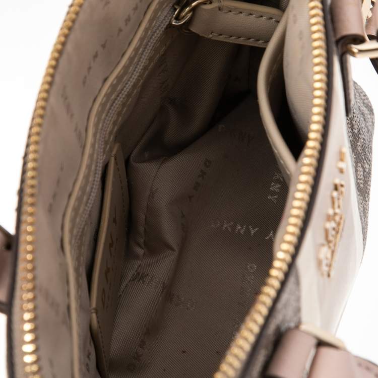 Pre Owned DKNY Beige/Brown Monogram Coated PVC Dome Satchel
