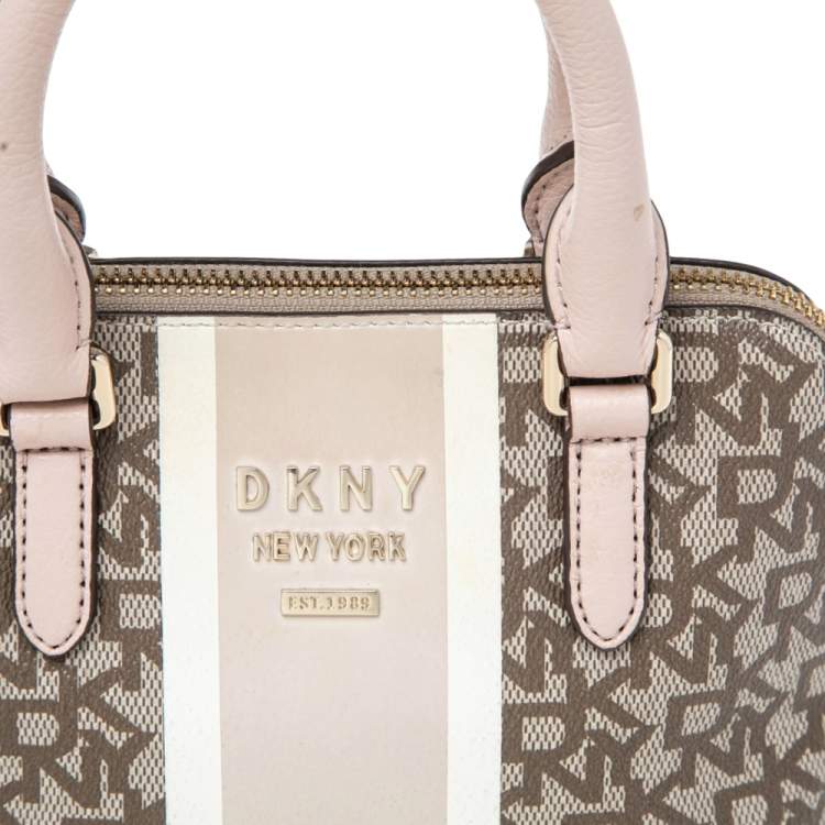 Pre Owned DKNY Beige/Brown Monogram Coated PVC Dome Satchel