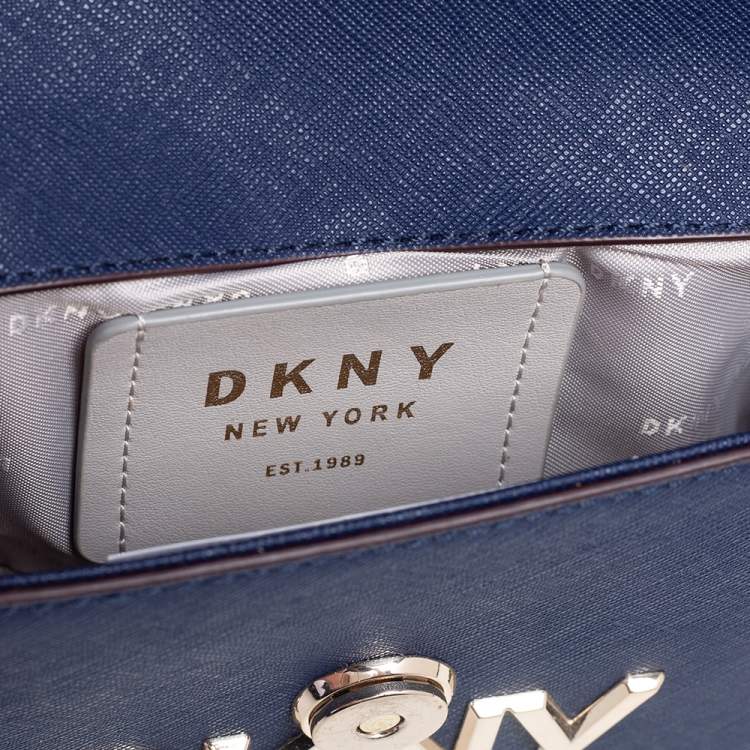Pre Owned DKNY Blue Leather Flap Crossbody Bag