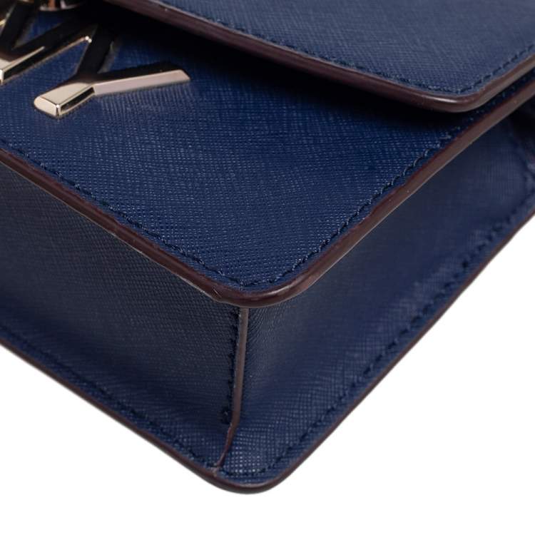 Pre Owned DKNY Blue Leather Flap Crossbody Bag