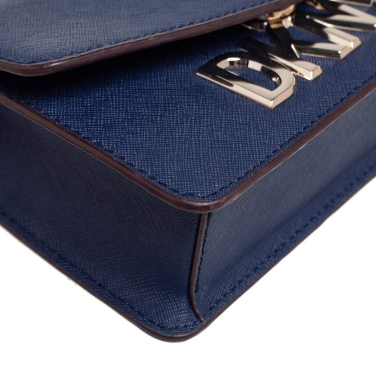 Pre Owned DKNY Blue Leather Flap Crossbody Bag
