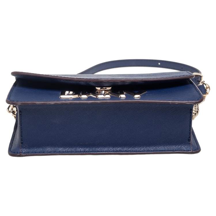 Pre Owned DKNY Blue Leather Flap Crossbody Bag
