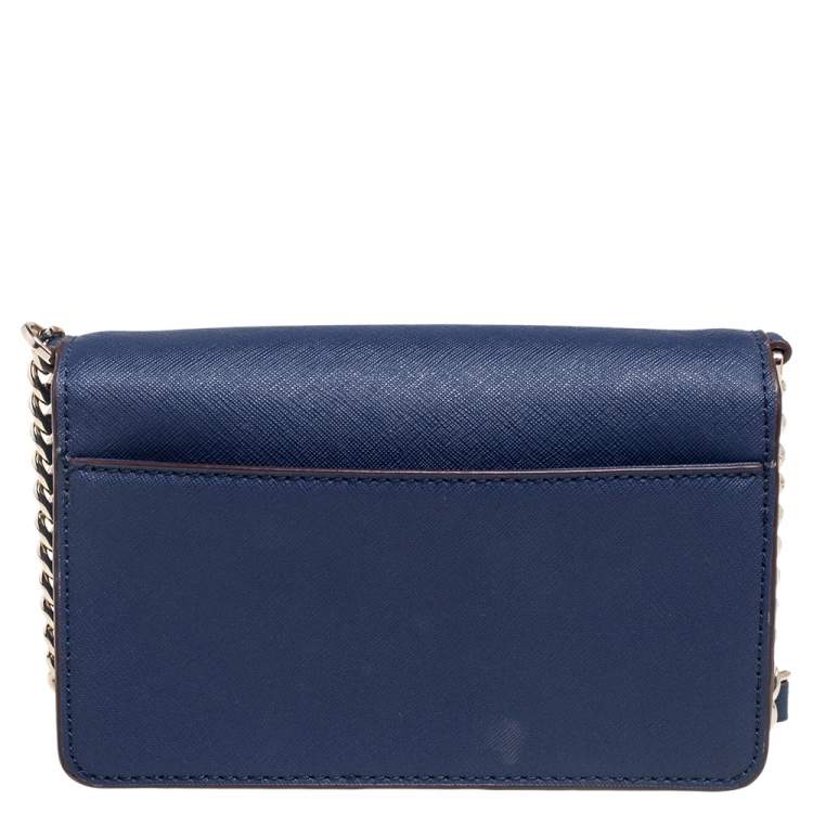 Pre Owned DKNY Blue Leather Flap Crossbody Bag