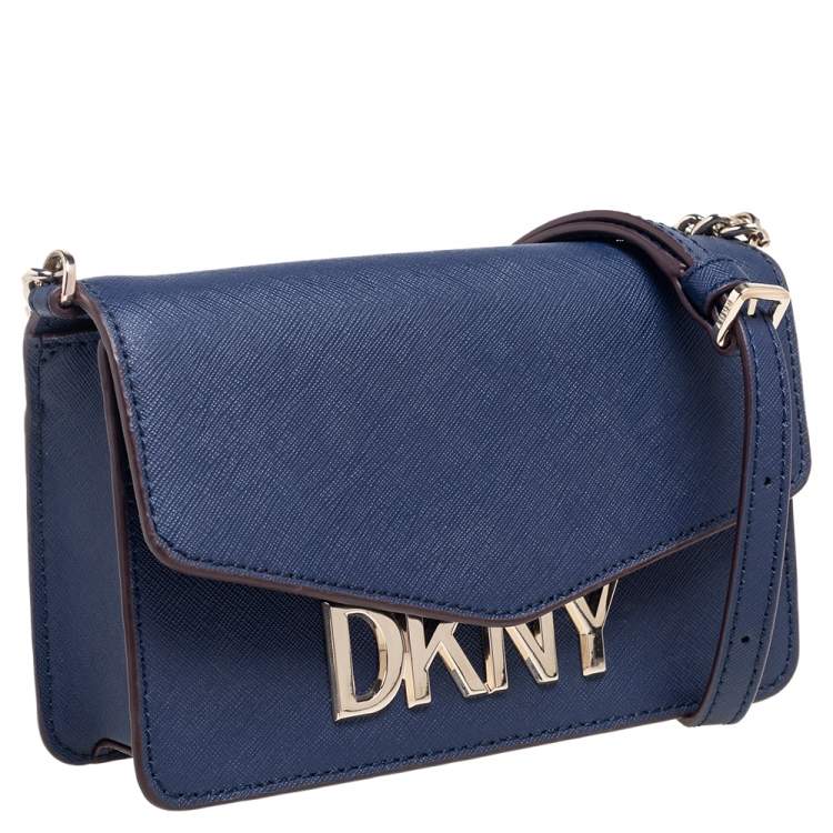 Pre Owned DKNY Blue Leather Flap Crossbody Bag