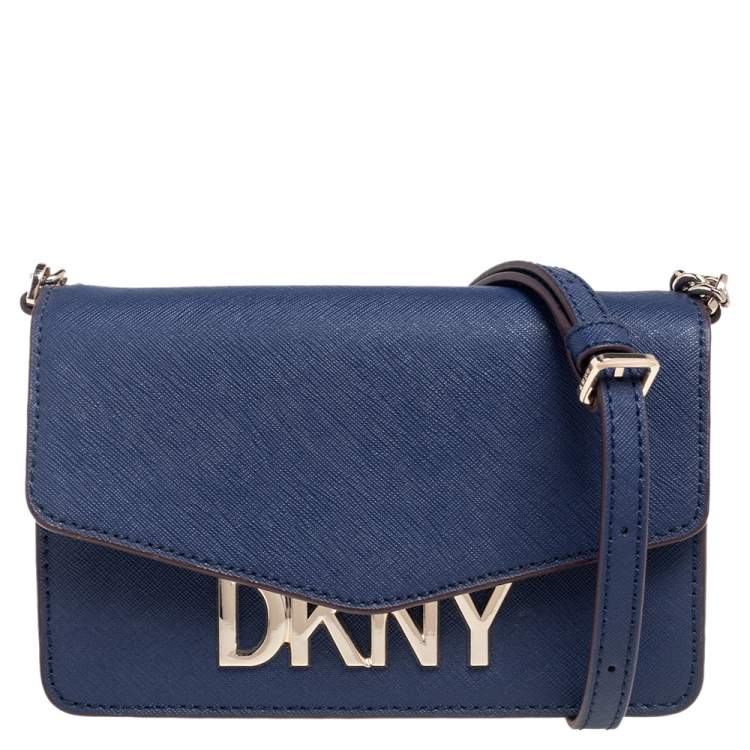 Pre Owned DKNY Blue Leather Flap Crossbody Bag