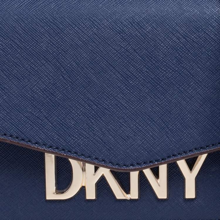 Pre Owned DKNY Blue Leather Flap Crossbody Bag