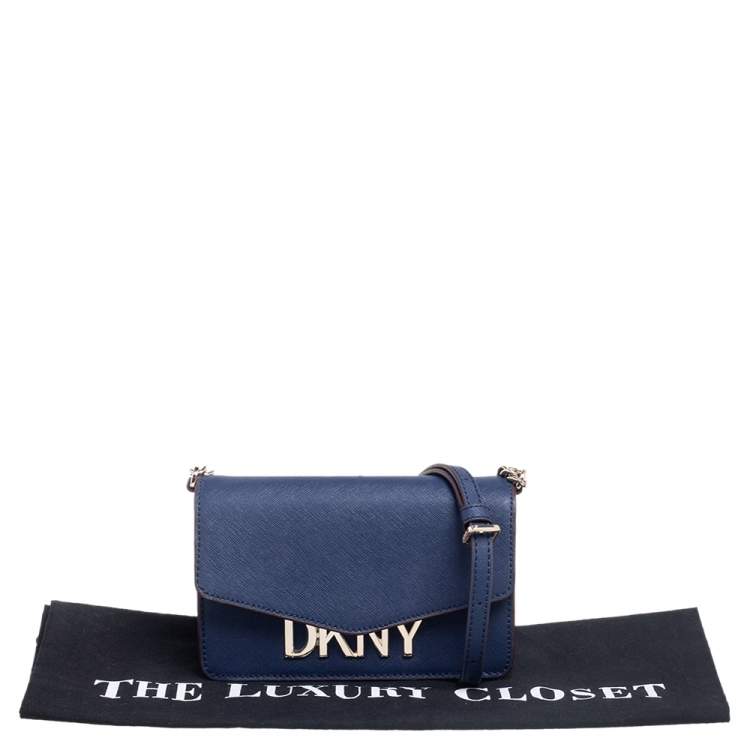 Pre Owned DKNY Blue Leather Flap Crossbody Bag