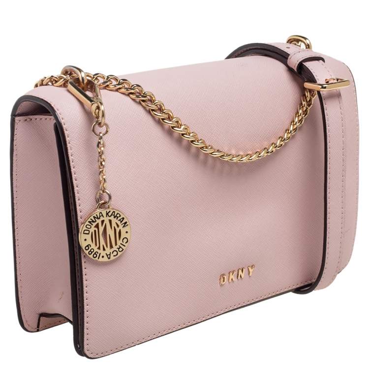 Pre Owned DKNY Pink Leather Full Flap Bryant Shoulder Bag