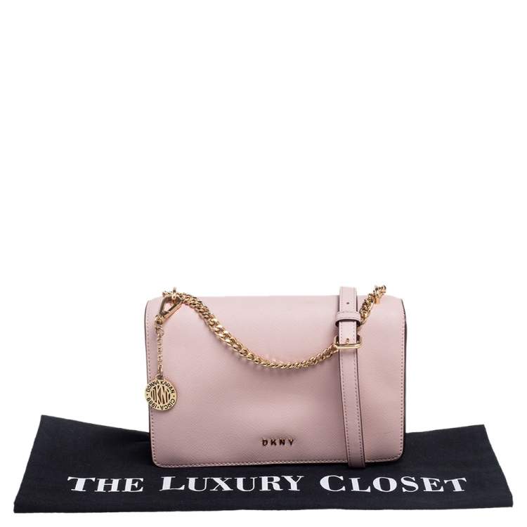 Pre Owned DKNY Pink Leather Full Flap Bryant Shoulder Bag