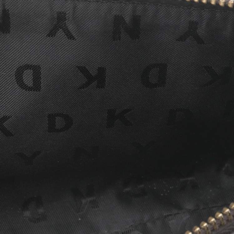 Pre Owned DKNY Dark Brown Coated Canvas And Leather Zip Crossbody Bag