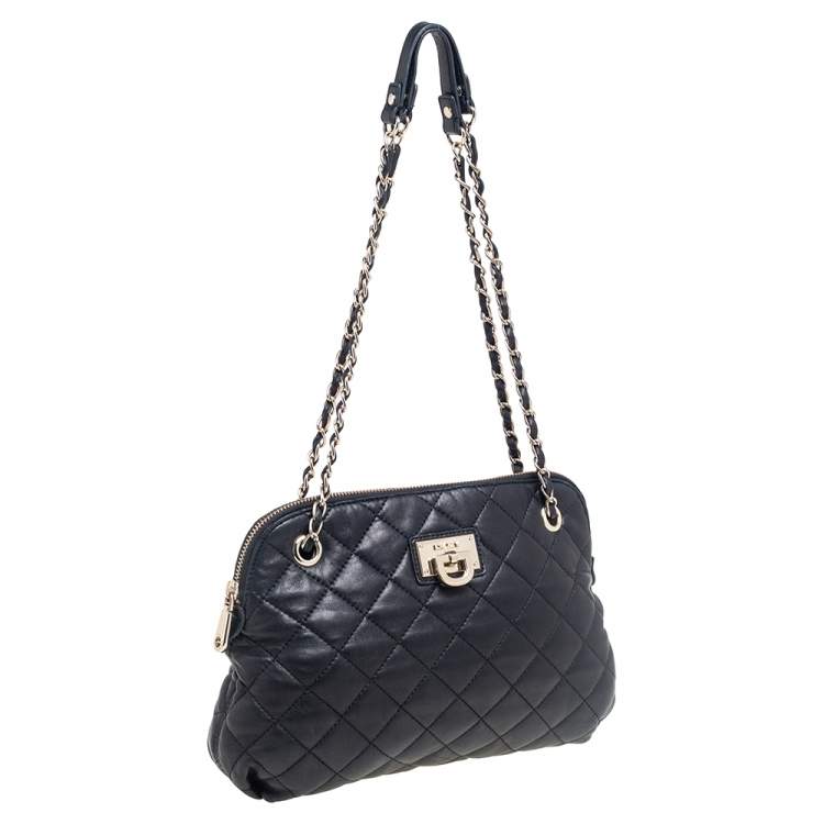 Pre Owned DKNY Quilted Leather Round Chain Shoulder Bag