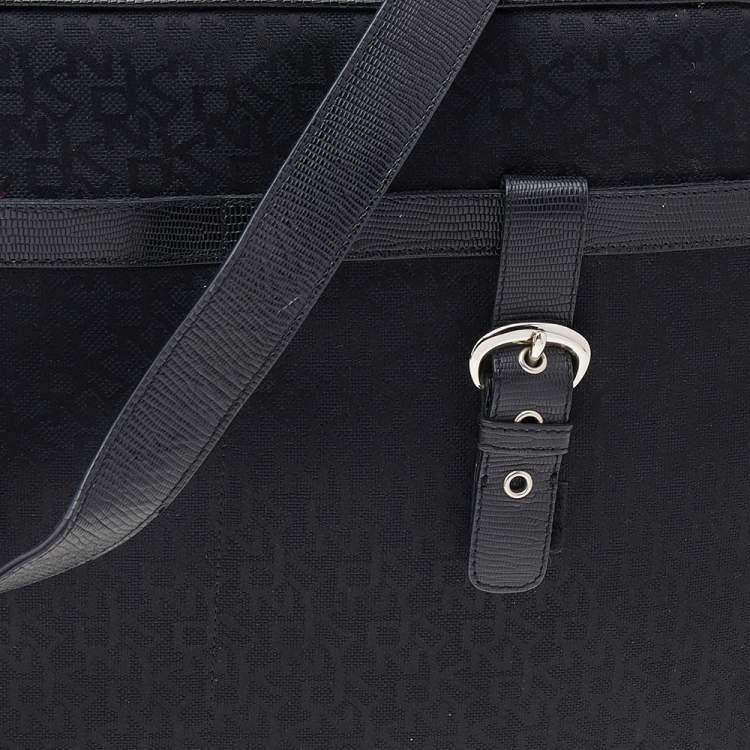 Pre Owned DKNY Black Signature Canvas And Leather Laptop Bag