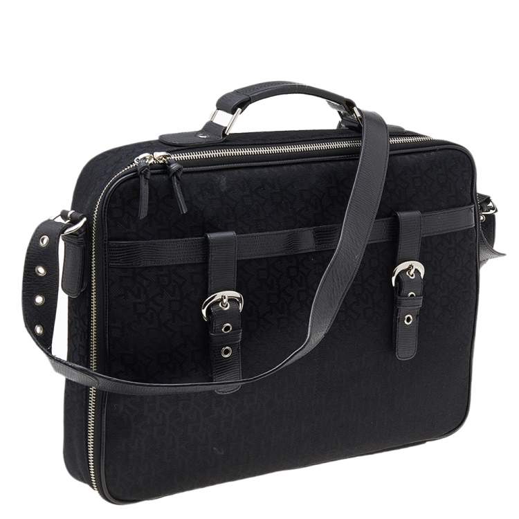 Pre Owned DKNY Black Signature Canvas And Leather Laptop Bag