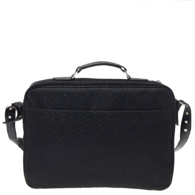 Pre Owned DKNY Black Signature Canvas And Leather Laptop Bag