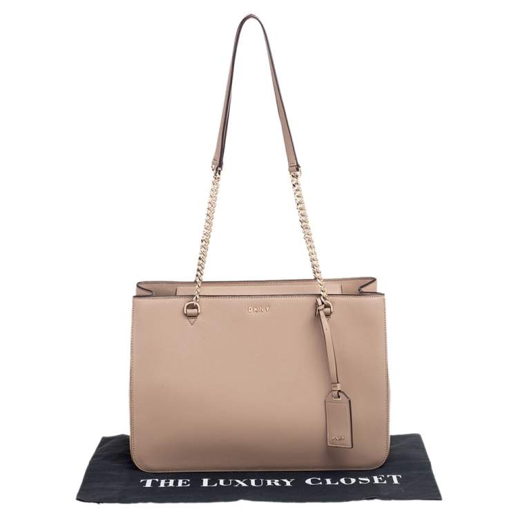 Pre Owned DKNY Beige Leather Bryant Park Chain Tote