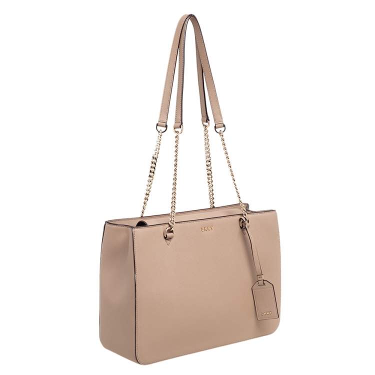 Pre Owned DKNY Beige Leather Bryant Park Chain Tote