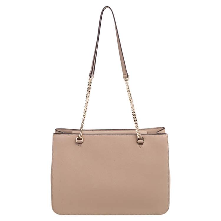 Pre Owned DKNY Beige Leather Bryant Park Chain Tote