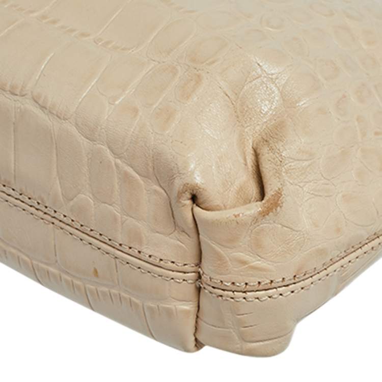 Pre Owned DKNY Beige Croc Embossed Leather Chain Shoulder Bag