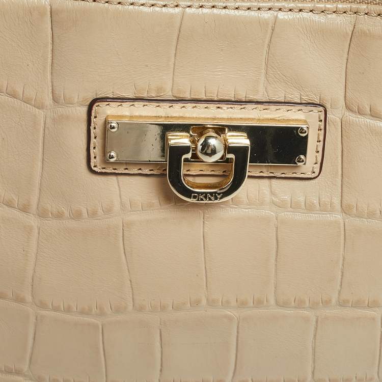 Pre Owned DKNY Beige Croc Embossed Leather Chain Shoulder Bag