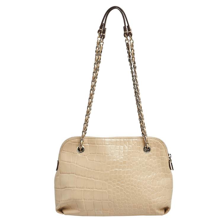 Pre Owned DKNY Beige Croc Embossed Leather Chain Shoulder Bag