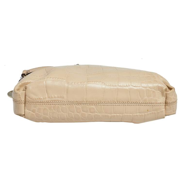 Pre Owned DKNY Beige Croc Embossed Leather Chain Shoulder Bag