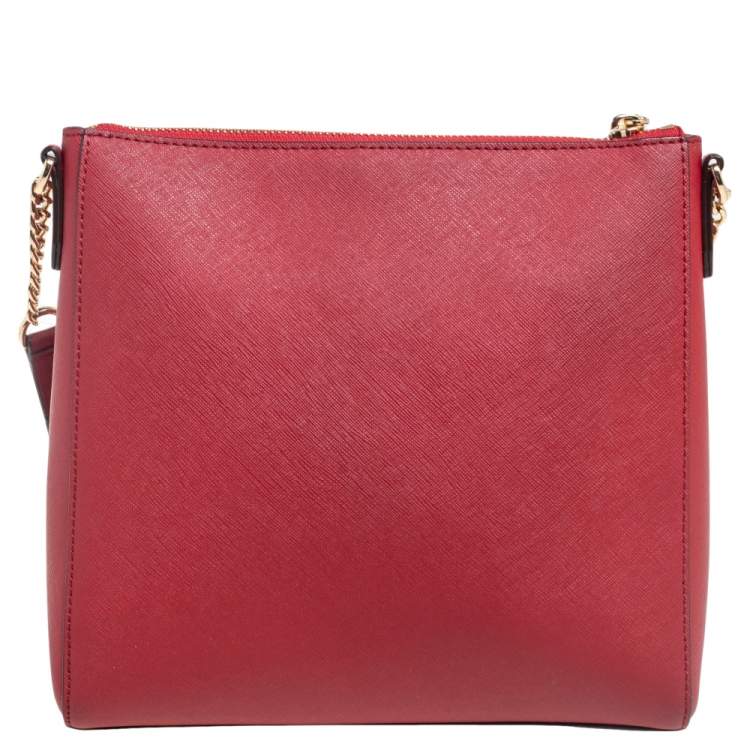 Pre Owned DKNY Red Saffiano Leather Top-Zip Crossbody Bag