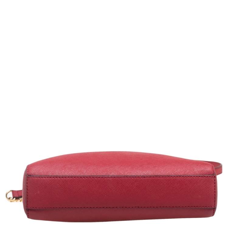 Pre Owned DKNY Red Saffiano Leather Top-Zip Crossbody Bag