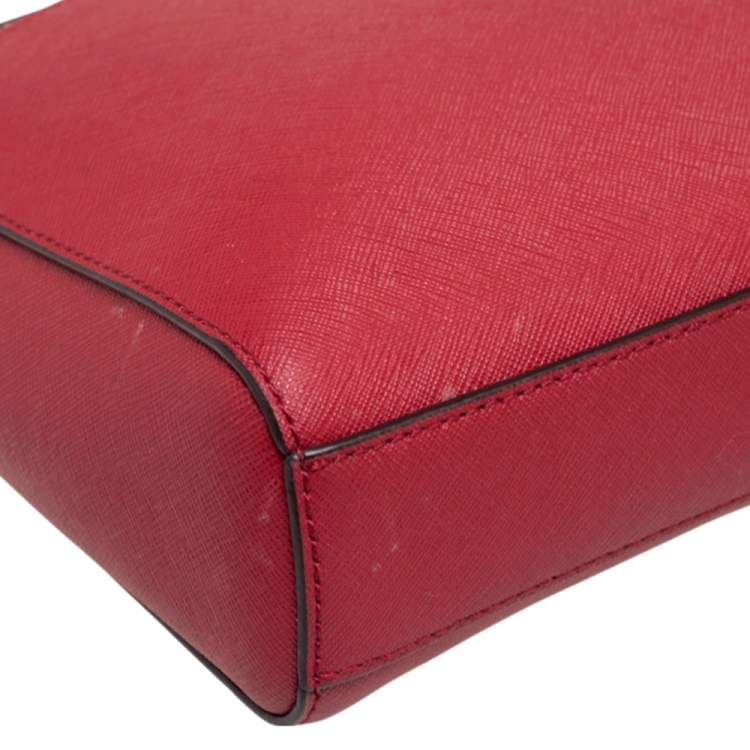 Pre Owned DKNY Red Saffiano Leather Top-Zip Crossbody Bag